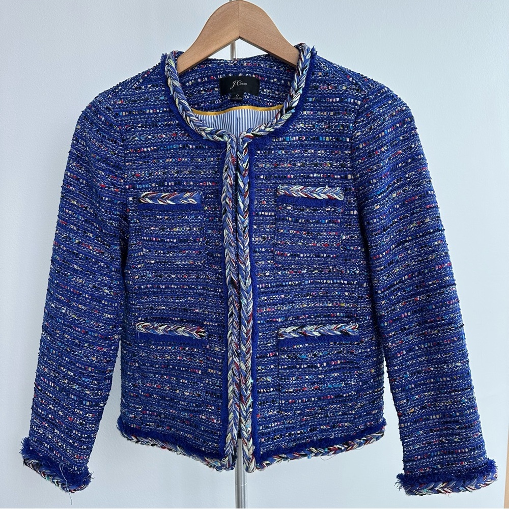 J. Crew braided trim multicolor cobalt tweed Lady Jacket